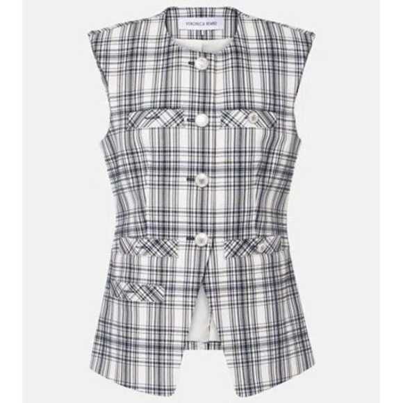 Veronica Beard NWT Tamara Vest Ivory Navy Tweed Sleeveless Lady Jacket-Size 10 - Picture 2 of 13